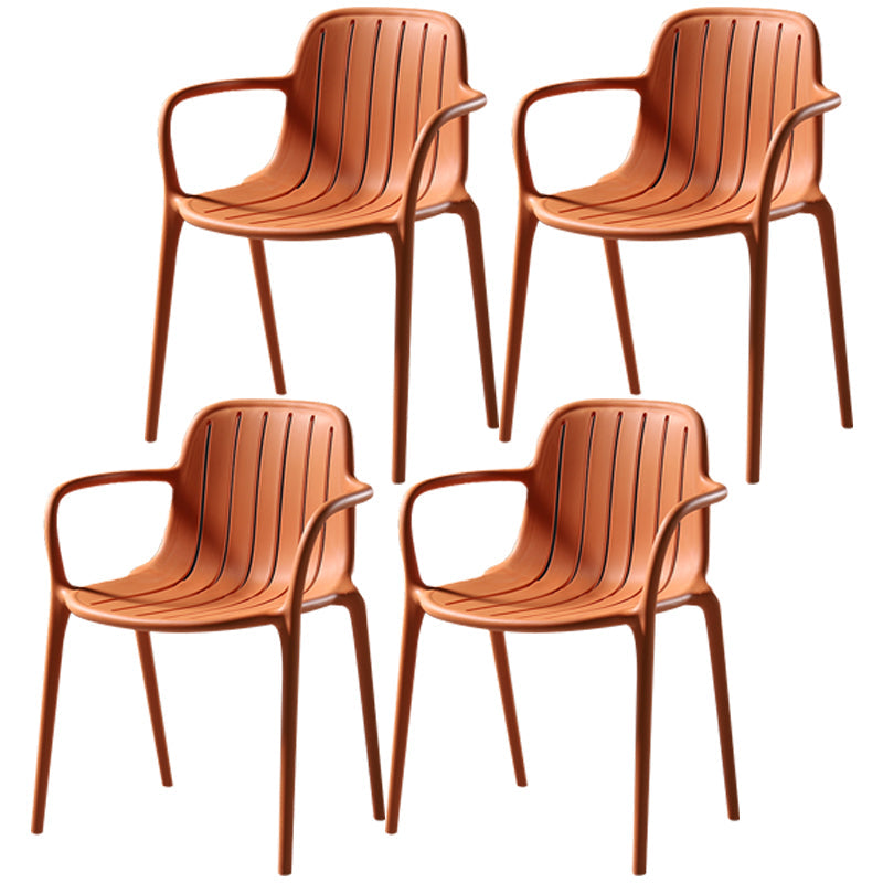 Contemporary Plastic Dining Arm Chair Windsor Back Side Chair for Home Use Orange 4 Piece Set Clearhalo ' kitchen&dining_furn' 'Dining Chairs' 'Dining Tables & Seating' 'dining_chair' 'furn' 'furn_dining_chair' 'Furniture' 'furniture_dining_chair' 'Kitchen & Dining Furniture' 'kitchen' 3483758
