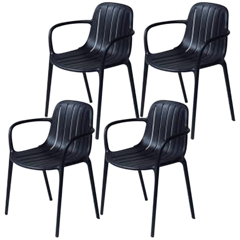 Contemporary Plastic Dining Arm Chair Windsor Back Side Chair for Home Use Black 4 Piece Set Clearhalo ' kitchen&dining_furn' 'Dining Chairs' 'Dining Tables & Seating' 'dining_chair' 'furn' 'furn_dining_chair' 'Furniture' 'furniture_dining_chair' 'Kitchen & Dining Furniture' 'kitchen' 3483761