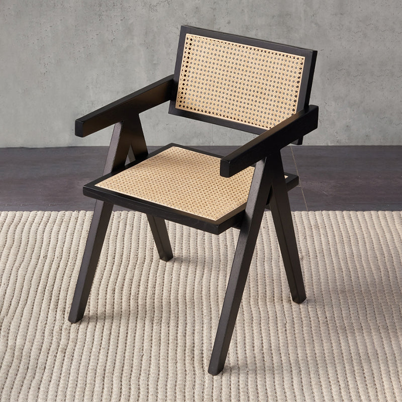 Solid Wood Traditional Dining Room Chair Matte Finish Cane Back Dining Arm Chairs Matte Black 1 Piece Clearhalo ' kitchen&dining_furn' 'Dining Chairs' 'Dining Tables & Seating' 'dining_chair' 'furn' 'furn_dining_chair' 'Furniture' 'furniture_dining_chair' 'Kitchen & Dining Furniture' 'kitchen' 3483816