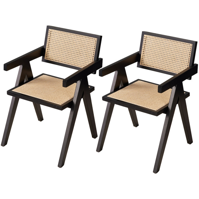 Solid Wood Traditional Dining Room Chair Matte Finish Cane Back Dining Arm Chairs Matte Black 2 Piece Set Clearhalo ' kitchen&dining_furn' 'Dining Chairs' 'Dining Tables & Seating' 'dining_chair' 'furn' 'furn_dining_chair' 'Furniture' 'furniture_dining_chair' 'Kitchen & Dining Furniture' 'kitchen' 3483818