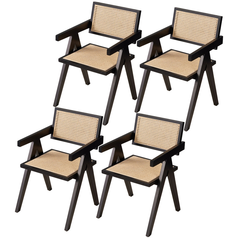 Solid Wood Traditional Dining Room Chair Matte Finish Cane Back Dining Arm Chairs Matte Black 4 Piece Set Clearhalo ' kitchen&dining_furn' 'Dining Chairs' 'Dining Tables & Seating' 'dining_chair' 'furn' 'furn_dining_chair' 'Furniture' 'furniture_dining_chair' 'Kitchen & Dining Furniture' 'kitchen' 3483819