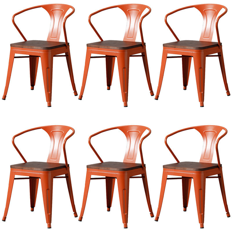 Metal Industrial Dining Chair Slat Back Stacking Arm Chair for Restaurant Orange Wood 6 Piece Set Clearhalo ' kitchen&dining_furn' 'Dining Chairs' 'Dining Tables & Seating' 'dining_chair' 'furn' 'furn_dining_chair' 'Furniture' 'furniture_dining_chair' 'Kitchen & Dining Furniture' 'kitchen' 3483948