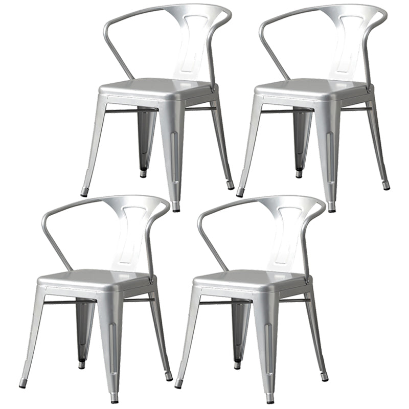 Metal Industrial Dining Chair Slat Back Stacking Arm Chair for Restaurant Silver Iron 4 Piece Set Clearhalo ' kitchen&dining_furn' 'Dining Chairs' 'Dining Tables & Seating' 'dining_chair' 'furn' 'furn_dining_chair' 'Furniture' 'furniture_dining_chair' 'Kitchen & Dining Furniture' 'kitchen' 3483952