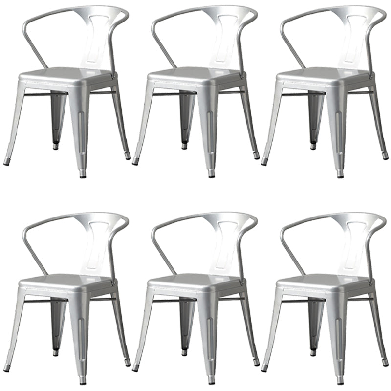 Metal Industrial Dining Chair Slat Back Stacking Arm Chair for Restaurant Silver Iron 6 Piece Set Clearhalo ' kitchen&dining_furn' 'Dining Chairs' 'Dining Tables & Seating' 'dining_chair' 'furn' 'furn_dining_chair' 'Furniture' 'furniture_dining_chair' 'Kitchen & Dining Furniture' 'kitchen' 3483954