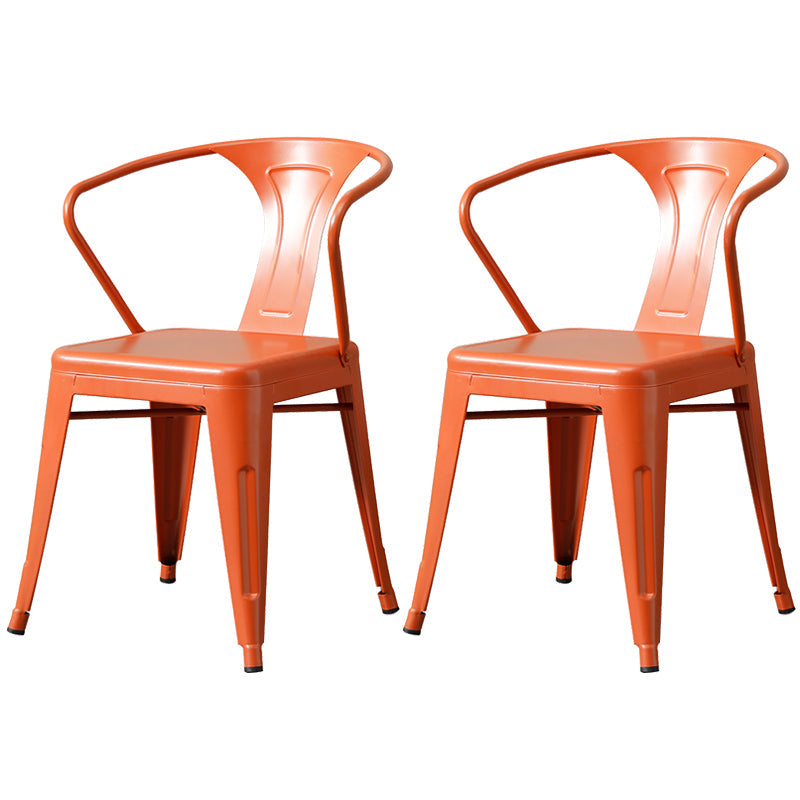 Metal Industrial Dining Chair Slat Back Stacking Arm Chair for Restaurant Orange Iron 2 Piece Set Clearhalo ' kitchen&dining_furn' 'Dining Chairs' 'Dining Tables & Seating' 'dining_chair' 'furn' 'furn_dining_chair' 'Furniture' 'furniture_dining_chair' 'Kitchen & Dining Furniture' 'kitchen' 3483961