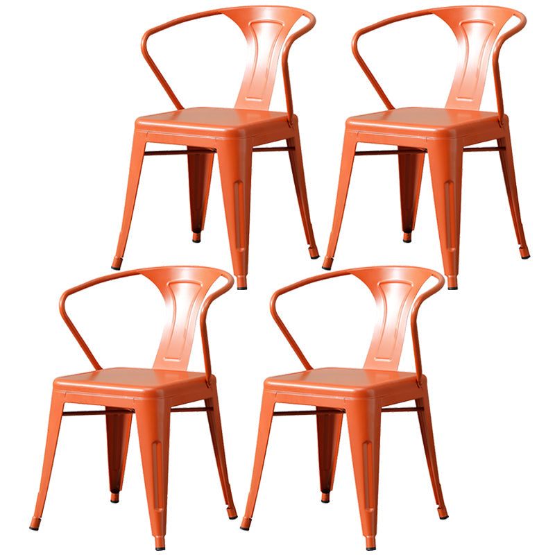 Metal Industrial Dining Chair Slat Back Stacking Arm Chair for Restaurant Orange Iron 4 Piece Set Clearhalo ' kitchen&dining_furn' 'Dining Chairs' 'Dining Tables & Seating' 'dining_chair' 'furn' 'furn_dining_chair' 'Furniture' 'furniture_dining_chair' 'Kitchen & Dining Furniture' 'kitchen' 3483964