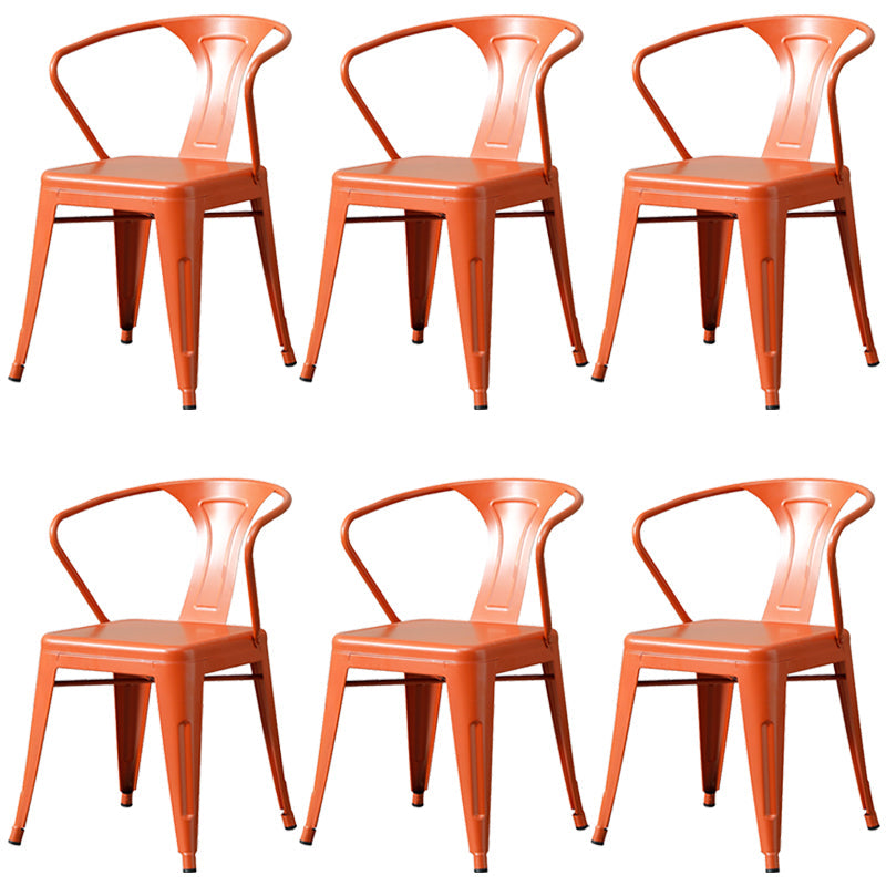 Metal Industrial Dining Chair Slat Back Stacking Arm Chair for Restaurant Orange Iron 6 Piece Set Clearhalo ' kitchen&dining_furn' 'Dining Chairs' 'Dining Tables & Seating' 'dining_chair' 'furn' 'furn_dining_chair' 'Furniture' 'furniture_dining_chair' 'Kitchen & Dining Furniture' 'kitchen' 3483966