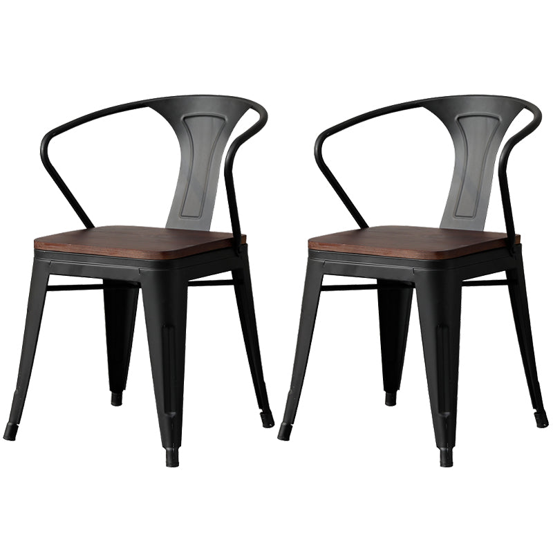 Metal Industrial Dining Chair Slat Back Stacking Arm Chair for Restaurant Black Wood 2 Piece Set Clearhalo ' kitchen&dining_furn' 'Dining Chairs' 'Dining Tables & Seating' 'dining_chair' 'furn' 'furn_dining_chair' 'Furniture' 'furniture_dining_chair' 'Kitchen & Dining Furniture' 'kitchen' 3483972
