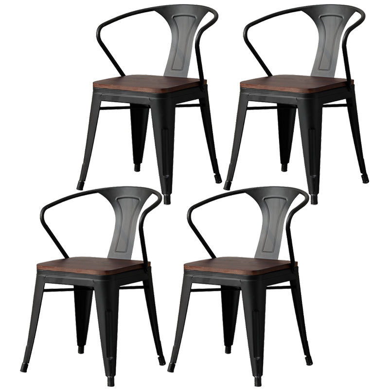 Metal Industrial Dining Chair Slat Back Stacking Arm Chair for Restaurant Black Wood 4 Piece Set Clearhalo ' kitchen&dining_furn' 'Dining Chairs' 'Dining Tables & Seating' 'dining_chair' 'furn' 'furn_dining_chair' 'Furniture' 'furniture_dining_chair' 'Kitchen & Dining Furniture' 'kitchen' 3483973