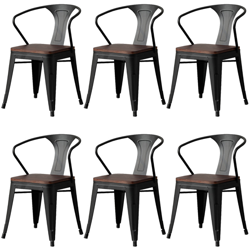Metal Industrial Dining Chair Slat Back Stacking Arm Chair for Restaurant Black Wood 6 Piece Set Clearhalo ' kitchen&dining_furn' 'Dining Chairs' 'Dining Tables & Seating' 'dining_chair' 'furn' 'furn_dining_chair' 'Furniture' 'furniture_dining_chair' 'Kitchen & Dining Furniture' 'kitchen' 3483974