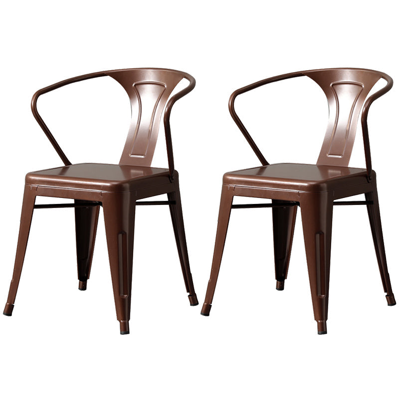 Metal Industrial Dining Chair Slat Back Stacking Arm Chair for Restaurant Brown Iron 2 Piece Set Clearhalo ' kitchen&dining_furn' 'Dining Chairs' 'Dining Tables & Seating' 'dining_chair' 'furn' 'furn_dining_chair' 'Furniture' 'furniture_dining_chair' 'Kitchen & Dining Furniture' 'kitchen' 3483978