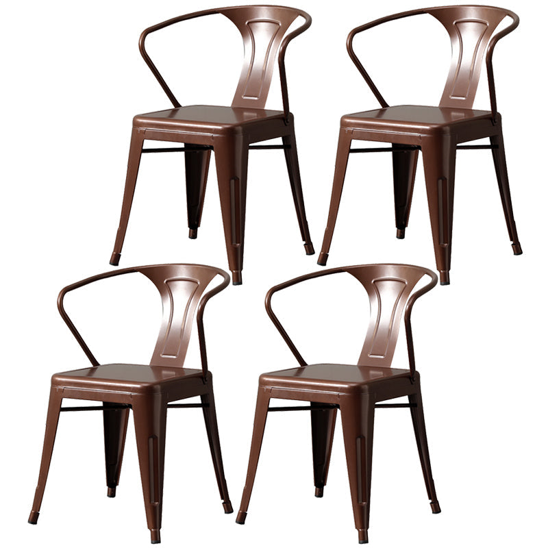 Metal Industrial Dining Chair Slat Back Stacking Arm Chair for Restaurant Brown Iron 4 Piece Set Clearhalo ' kitchen&dining_furn' 'Dining Chairs' 'Dining Tables & Seating' 'dining_chair' 'furn' 'furn_dining_chair' 'Furniture' 'furniture_dining_chair' 'Kitchen & Dining Furniture' 'kitchen' 3483979