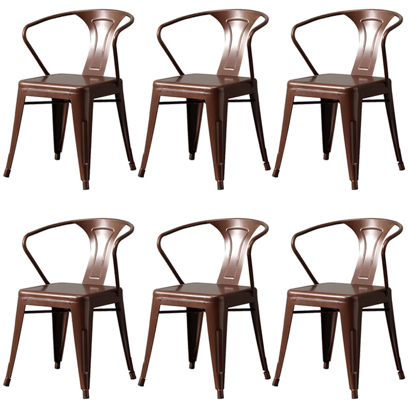 Metal Industrial Dining Chair Slat Back Stacking Arm Chair for Restaurant Brown Iron 6 Piece Set Clearhalo ' kitchen&dining_furn' 'Dining Chairs' 'Dining Tables & Seating' 'dining_chair' 'furn' 'furn_dining_chair' 'Furniture' 'furniture_dining_chair' 'Kitchen & Dining Furniture' 'kitchen' 3483980