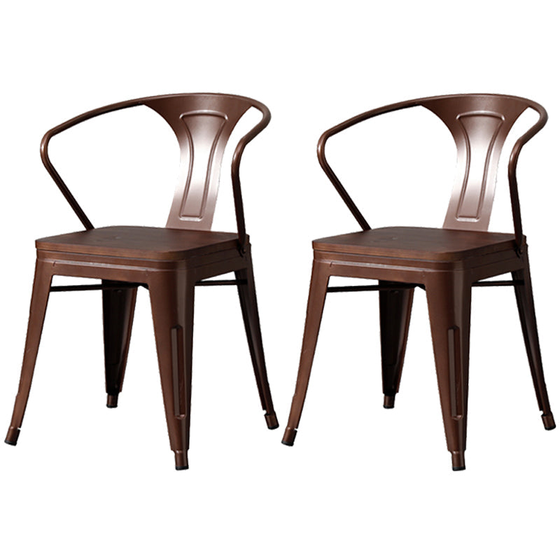 Metal Industrial Dining Chair Slat Back Stacking Arm Chair for Restaurant Brown Wood 2 Piece Set Clearhalo ' kitchen&dining_furn' 'Dining Chairs' 'Dining Tables & Seating' 'dining_chair' 'furn' 'furn_dining_chair' 'Furniture' 'furniture_dining_chair' 'Kitchen & Dining Furniture' 'kitchen' 3483981