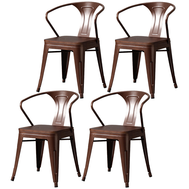 Metal Industrial Dining Chair Slat Back Stacking Arm Chair for Restaurant Brown Wood 4 Piece Set Clearhalo ' kitchen&dining_furn' 'Dining Chairs' 'Dining Tables & Seating' 'dining_chair' 'furn' 'furn_dining_chair' 'Furniture' 'furniture_dining_chair' 'Kitchen & Dining Furniture' 'kitchen' 3483982