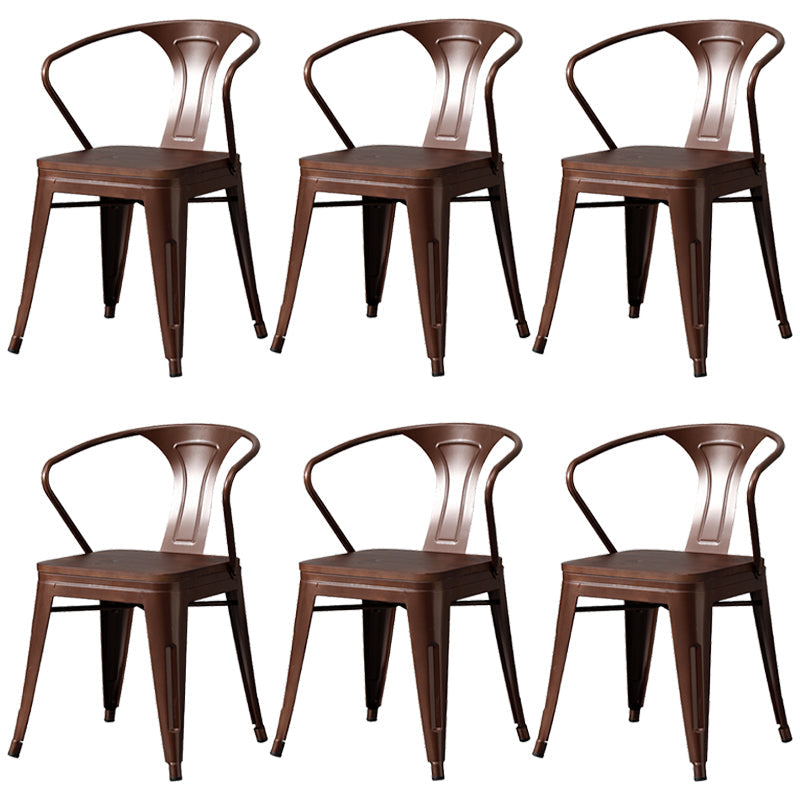 Metal Industrial Dining Chair Slat Back Stacking Arm Chair for Restaurant Brown Wood 6 Piece Set Clearhalo ' kitchen&dining_furn' 'Dining Chairs' 'Dining Tables & Seating' 'dining_chair' 'furn' 'furn_dining_chair' 'Furniture' 'furniture_dining_chair' 'Kitchen & Dining Furniture' 'kitchen' 3483983