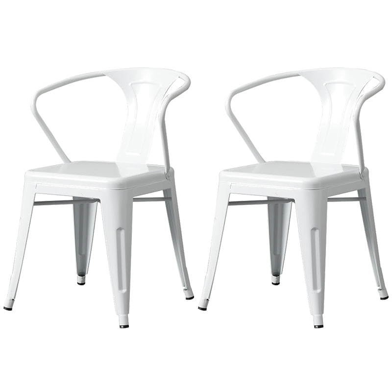 Metal Industrial Dining Chair Slat Back Stacking Arm Chair for Restaurant White Iron 2 Piece Set Clearhalo ' kitchen&dining_furn' 'Dining Chairs' 'Dining Tables & Seating' 'dining_chair' 'furn' 'furn_dining_chair' 'Furniture' 'furniture_dining_chair' 'Kitchen & Dining Furniture' 'kitchen' 3483984