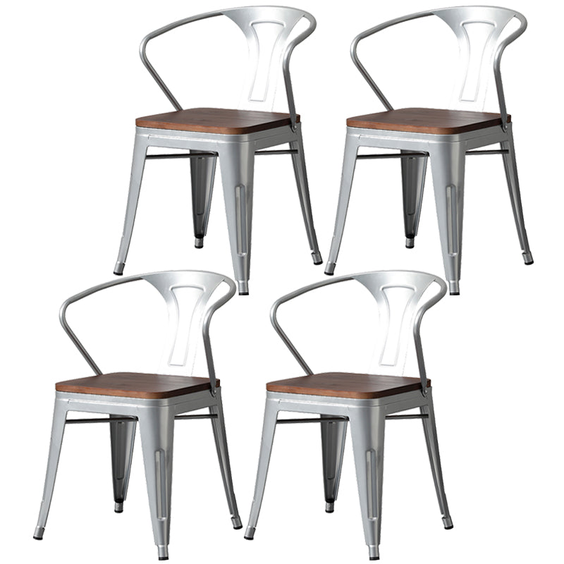 Metal Industrial Dining Chair Slat Back Stacking Arm Chair for Restaurant Silver Wood 4 Piece Set Clearhalo ' kitchen&dining_furn' 'Dining Chairs' 'Dining Tables & Seating' 'dining_chair' 'furn' 'furn_dining_chair' 'Furniture' 'furniture_dining_chair' 'Kitchen & Dining Furniture' 'kitchen' 3483988