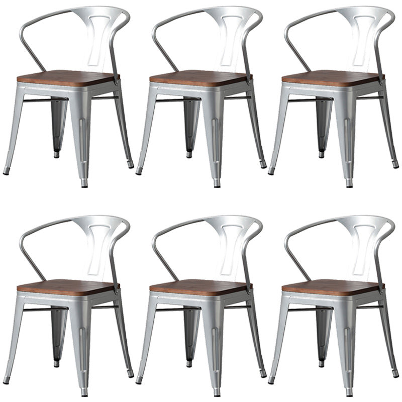 Metal Industrial Dining Chair Slat Back Stacking Arm Chair for Restaurant Silver Wood 6 Piece Set Clearhalo ' kitchen&dining_furn' 'Dining Chairs' 'Dining Tables & Seating' 'dining_chair' 'furn' 'furn_dining_chair' 'Furniture' 'furniture_dining_chair' 'Kitchen & Dining Furniture' 'kitchen' 3483989