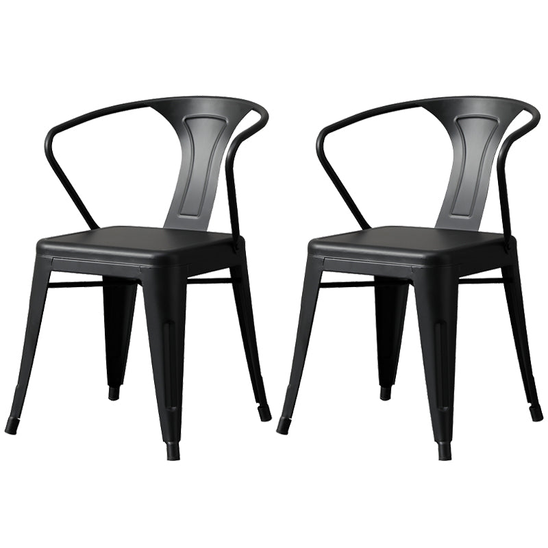 Metal Industrial Dining Chair Slat Back Stacking Arm Chair for Restaurant Black Iron 2 Piece Set Clearhalo ' kitchen&dining_furn' 'Dining Chairs' 'Dining Tables & Seating' 'dining_chair' 'furn' 'furn_dining_chair' 'Furniture' 'furniture_dining_chair' 'Kitchen & Dining Furniture' 'kitchen' 3483990
