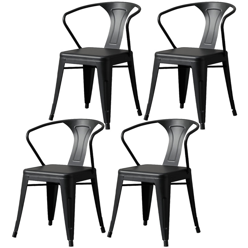 Metal Industrial Dining Chair Slat Back Stacking Arm Chair for Restaurant Black Iron 4 Piece Set Clearhalo ' kitchen&dining_furn' 'Dining Chairs' 'Dining Tables & Seating' 'dining_chair' 'furn' 'furn_dining_chair' 'Furniture' 'furniture_dining_chair' 'Kitchen & Dining Furniture' 'kitchen' 3483991