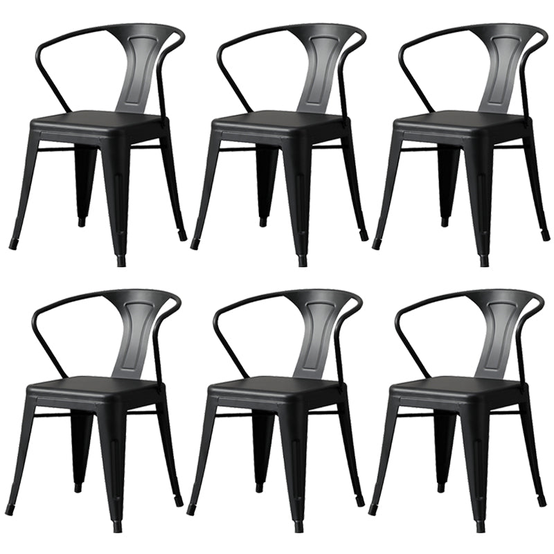 Metal Industrial Dining Chair Slat Back Stacking Arm Chair for Restaurant Black Iron 6 Piece Set Clearhalo ' kitchen&dining_furn' 'Dining Chairs' 'Dining Tables & Seating' 'dining_chair' 'furn' 'furn_dining_chair' 'Furniture' 'furniture_dining_chair' 'Kitchen & Dining Furniture' 'kitchen' 3483992
