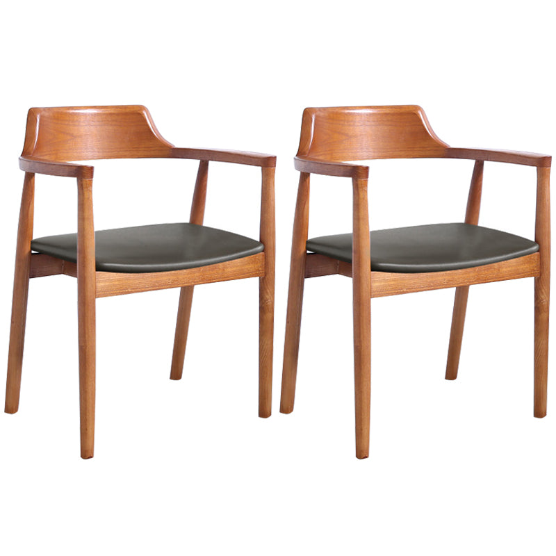 Contemporary Dining Chair 20'' Wide Open Arm Chair with 4 Wood Legs for Home Brown Faux Leather 2 Piece Set Clearhalo ' kitchen&dining_furn' 'Dining Chairs' 'Dining Tables & Seating' 'dining_chair' 'furn' 'furn_dining_chair' 'Furniture' 'furniture_dining_chair' 'Kitchen & Dining Furniture' 'kitchen' 3484005