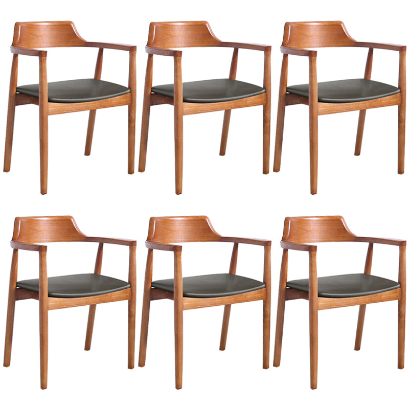 Contemporary Dining Chair 20'' Wide Open Arm Chair with 4 Wood Legs for Home Brown Faux Leather 6 Piece Set Clearhalo ' kitchen&dining_furn' 'Dining Chairs' 'Dining Tables & Seating' 'dining_chair' 'furn' 'furn_dining_chair' 'Furniture' 'furniture_dining_chair' 'Kitchen & Dining Furniture' 'kitchen' 3484010