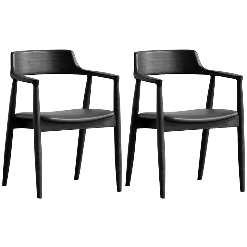 Contemporary Dining Chair 20'' Wide Open Arm Chair with 4 Wood Legs for Home Black Faux Leather 2 Piece Set Clearhalo ' kitchen&dining_furn' 'Dining Chairs' 'Dining Tables & Seating' 'dining_chair' 'furn' 'furn_dining_chair' 'Furniture' 'furniture_dining_chair' 'Kitchen & Dining Furniture' 'kitchen' 3484032