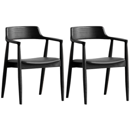 Contemporary Dining Chair 20'' Wide Open Arm Chair with 4 Wood Legs for Home Black Faux Leather 2 Piece Set Clearhalo ' kitchen&dining_furn' 'Dining Chairs' 'Dining Tables & Seating' 'dining_chair' 'furn' 'furn_dining_chair' 'Furniture' 'furniture_dining_chair' 'Kitchen & Dining Furniture' 'kitchen' 3484032