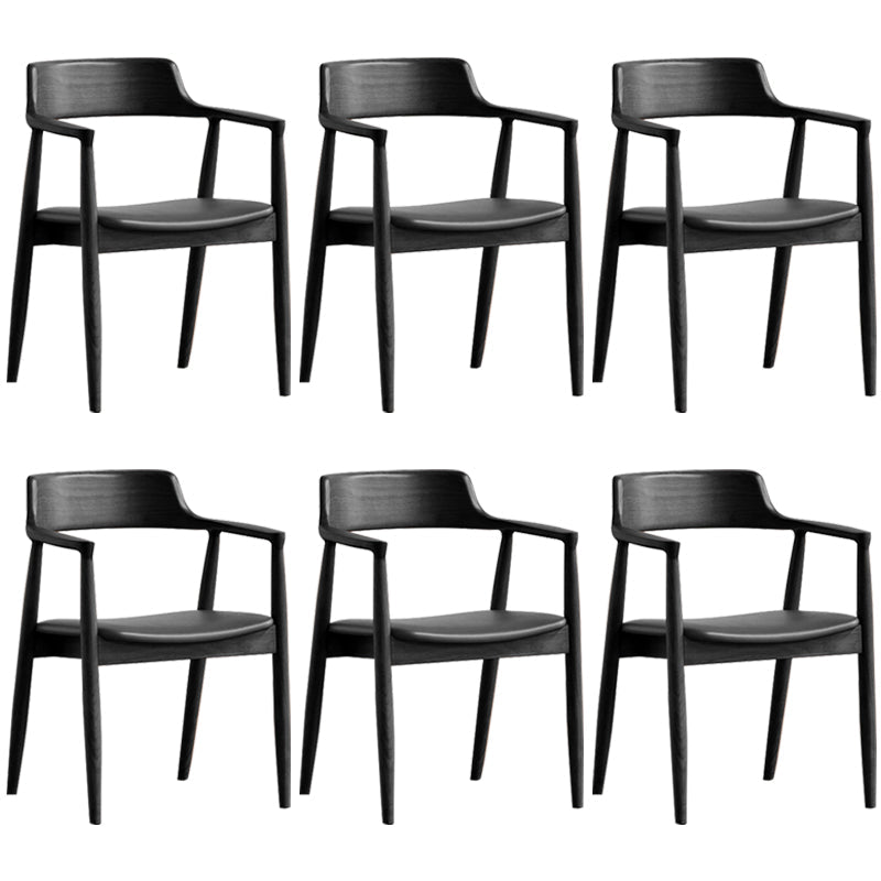 Contemporary Dining Chair 20'' Wide Open Arm Chair with 4 Wood Legs for Home Black Faux Leather 6 Piece Set Clearhalo ' kitchen&dining_furn' 'Dining Chairs' 'Dining Tables & Seating' 'dining_chair' 'furn' 'furn_dining_chair' 'Furniture' 'furniture_dining_chair' 'Kitchen & Dining Furniture' 'kitchen' 3484034