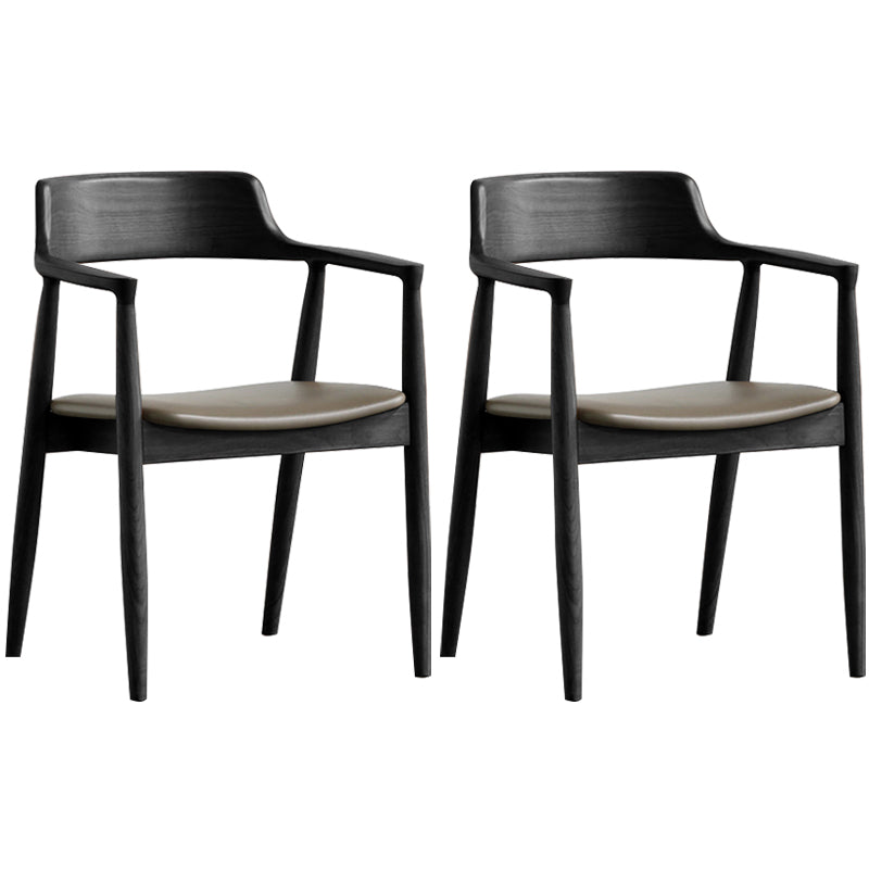 Contemporary Dining Chair 20'' Wide Open Arm Chair with 4 Wood Legs for Home Black Leather 2 Piece Set Clearhalo ' kitchen&dining_furn' 'Dining Chairs' 'Dining Tables & Seating' 'dining_chair' 'furn' 'furn_dining_chair' 'Furniture' 'furniture_dining_chair' 'Kitchen & Dining Furniture' 'kitchen' 3484035