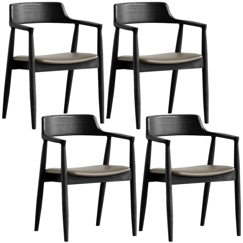 Contemporary Dining Chair 20'' Wide Open Arm Chair with 4 Wood Legs for Home Black Leather 4 Piece Set Clearhalo ' kitchen&dining_furn' 'Dining Chairs' 'Dining Tables & Seating' 'dining_chair' 'furn' 'furn_dining_chair' 'Furniture' 'furniture_dining_chair' 'Kitchen & Dining Furniture' 'kitchen' 3484036