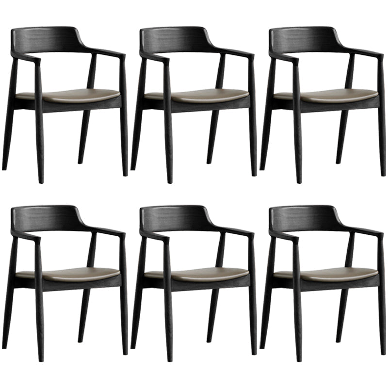Contemporary Dining Chair 20'' Wide Open Arm Chair with 4 Wood Legs for Home Black Leather 6 Piece Set Clearhalo ' kitchen&dining_furn' 'Dining Chairs' 'Dining Tables & Seating' 'dining_chair' 'furn' 'furn_dining_chair' 'Furniture' 'furniture_dining_chair' 'Kitchen & Dining Furniture' 'kitchen' 3484037