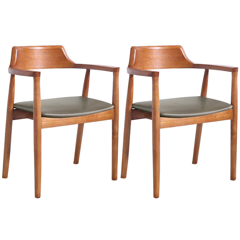 Contemporary Dining Chair 20'' Wide Open Arm Chair with 4 Wood Legs for Home Brown Leather 2 Piece Set Clearhalo ' kitchen&dining_furn' 'Dining Chairs' 'Dining Tables & Seating' 'dining_chair' 'furn' 'furn_dining_chair' 'Furniture' 'furniture_dining_chair' 'Kitchen & Dining Furniture' 'kitchen' 3484047