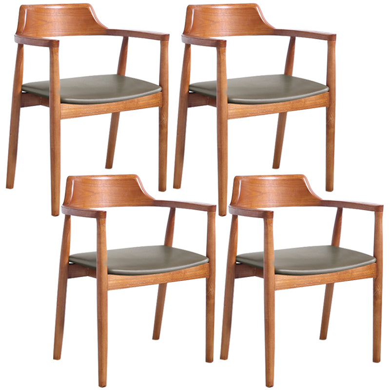 Contemporary Dining Chair 20'' Wide Open Arm Chair with 4 Wood Legs for Home Brown Leather 4 Piece Set Clearhalo ' kitchen&dining_furn' 'Dining Chairs' 'Dining Tables & Seating' 'dining_chair' 'furn' 'furn_dining_chair' 'Furniture' 'furniture_dining_chair' 'Kitchen & Dining Furniture' 'kitchen' 3484048