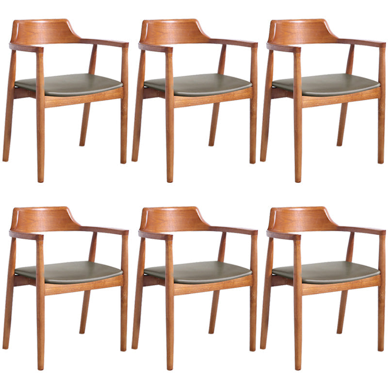 Contemporary Dining Chair 20'' Wide Open Arm Chair with 4 Wood Legs for Home Brown Leather 6 Piece Set Clearhalo ' kitchen&dining_furn' 'Dining Chairs' 'Dining Tables & Seating' 'dining_chair' 'furn' 'furn_dining_chair' 'Furniture' 'furniture_dining_chair' 'Kitchen & Dining Furniture' 'kitchen' 3484049