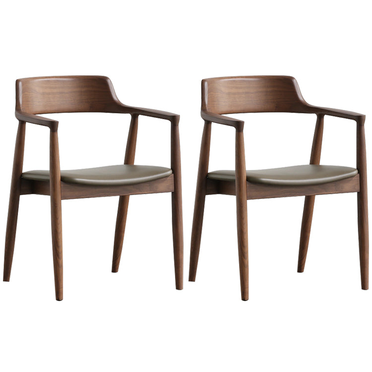 Contemporary Dining Chair 20'' Wide Open Arm Chair with 4 Wood Legs for Home Walnut Leather 2 Piece Set Clearhalo ' kitchen&dining_furn' 'Dining Chairs' 'Dining Tables & Seating' 'dining_chair' 'furn' 'furn_dining_chair' 'Furniture' 'furniture_dining_chair' 'Kitchen & Dining Furniture' 'kitchen' 3484050