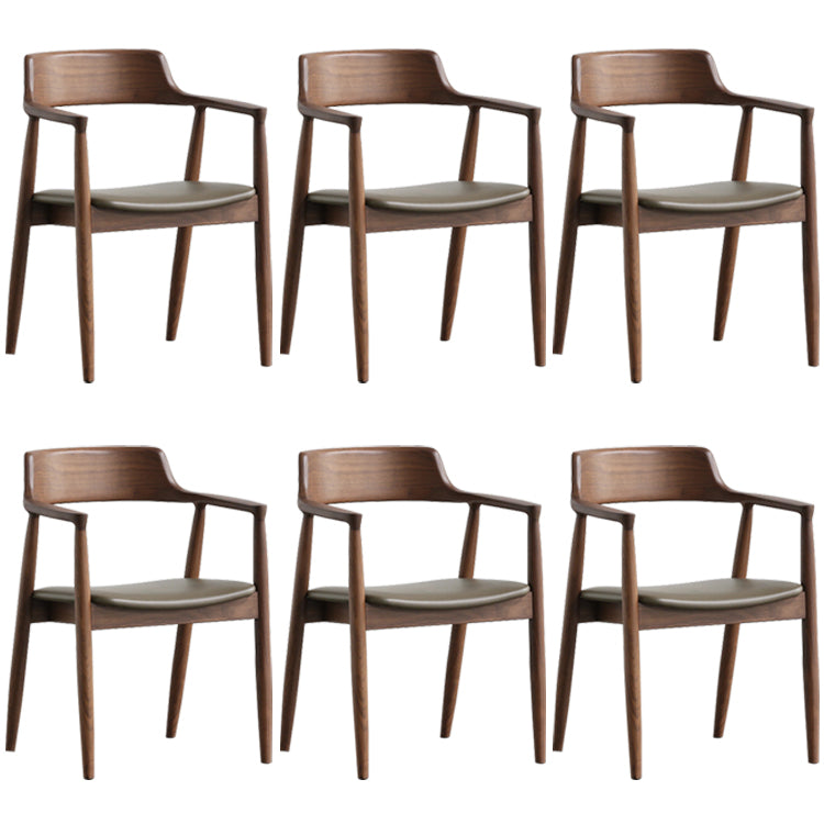 Contemporary Dining Chair 20'' Wide Open Arm Chair with 4 Wood Legs for Home Walnut Leather 6 Piece Set Clearhalo ' kitchen&dining_furn' 'Dining Chairs' 'Dining Tables & Seating' 'dining_chair' 'furn' 'furn_dining_chair' 'Furniture' 'furniture_dining_chair' 'Kitchen & Dining Furniture' 'kitchen' 3484052