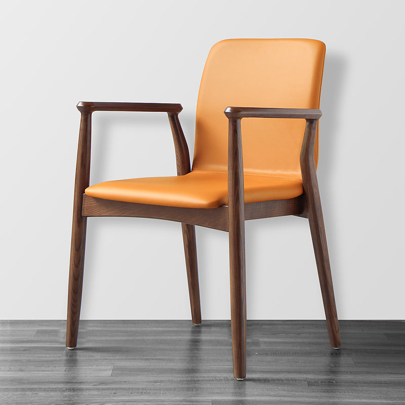 Contemporary Solid Back Kitchen Dining Arm Chair Solid Wood Dining Arm Chair Orange Yellow 1 Piece Walnut Clearhalo ' kitchen&dining_furn' 'Dining Chairs' 'Dining Tables & Seating' 'dining_chair' 'furn' 'furn_dining_chair' 'Furniture' 'furniture_dining_chair' 'Kitchen & Dining Furniture' 'kitchen' 3484090