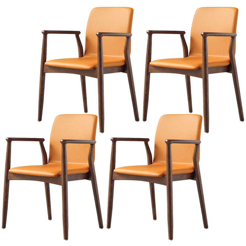 Contemporary Solid Back Kitchen Dining Arm Chair Solid Wood Dining Arm Chair Orange Yellow 4 Piece Set Walnut Clearhalo ' kitchen&dining_furn' 'Dining Chairs' 'Dining Tables & Seating' 'dining_chair' 'furn' 'furn_dining_chair' 'Furniture' 'furniture_dining_chair' 'Kitchen & Dining Furniture' 'kitchen' 3484094
