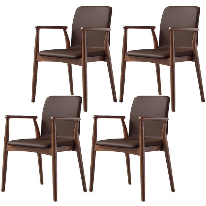 Contemporary Solid Back Kitchen Dining Arm Chair Solid Wood Dining Arm Chair Coffee 4 Piece Set Walnut Clearhalo ' kitchen&dining_furn' 'Dining Chairs' 'Dining Tables & Seating' 'dining_chair' 'furn' 'furn_dining_chair' 'Furniture' 'furniture_dining_chair' 'Kitchen & Dining Furniture' 'kitchen' 3484100