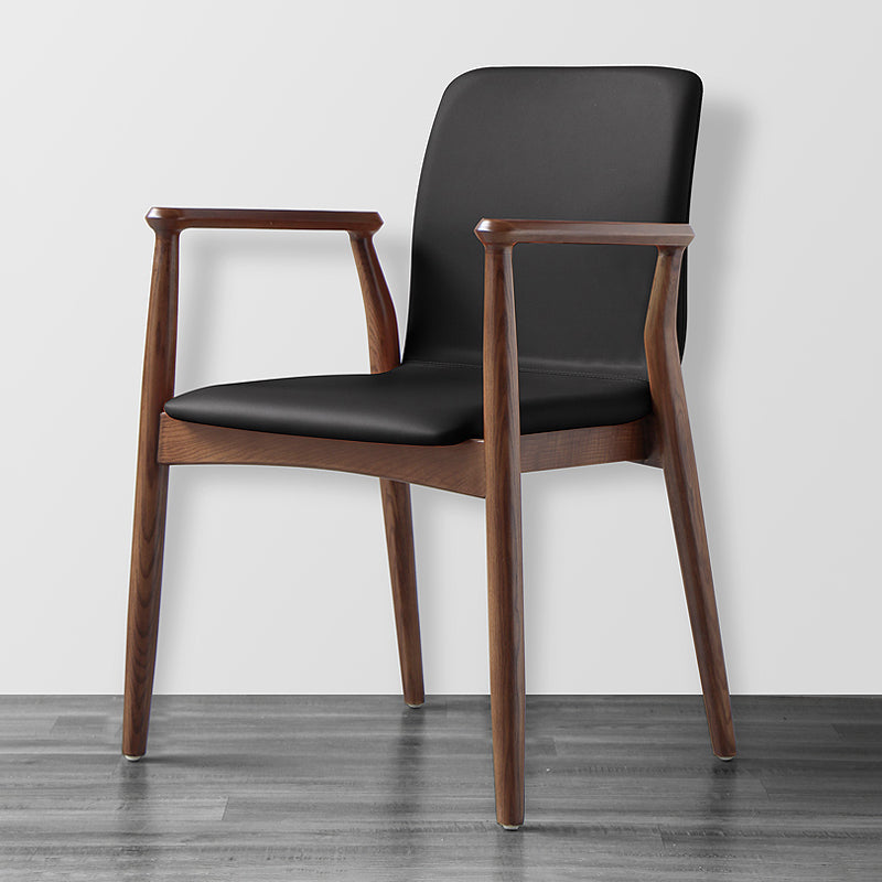 Contemporary Solid Back Kitchen Dining Arm Chair Solid Wood Dining Arm Chair Black 1 Piece Walnut Clearhalo ' kitchen&dining_furn' 'Dining Chairs' 'Dining Tables & Seating' 'dining_chair' 'furn' 'furn_dining_chair' 'Furniture' 'furniture_dining_chair' 'Kitchen & Dining Furniture' 'kitchen' 3484116