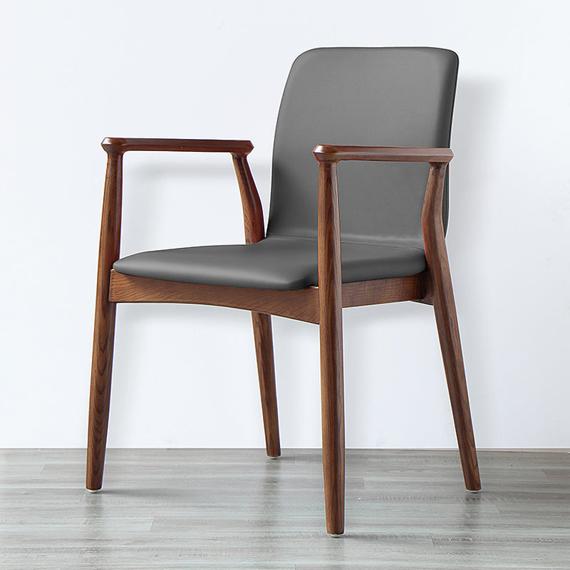 Contemporary Solid Back Kitchen Dining Arm Chair Solid Wood Dining Arm Chair Dark Gray 1 Piece Walnut Clearhalo ' kitchen&dining_furn' 'Dining Chairs' 'Dining Tables & Seating' 'dining_chair' 'furn' 'furn_dining_chair' 'Furniture' 'furniture_dining_chair' 'Kitchen & Dining Furniture' 'kitchen' 3484125