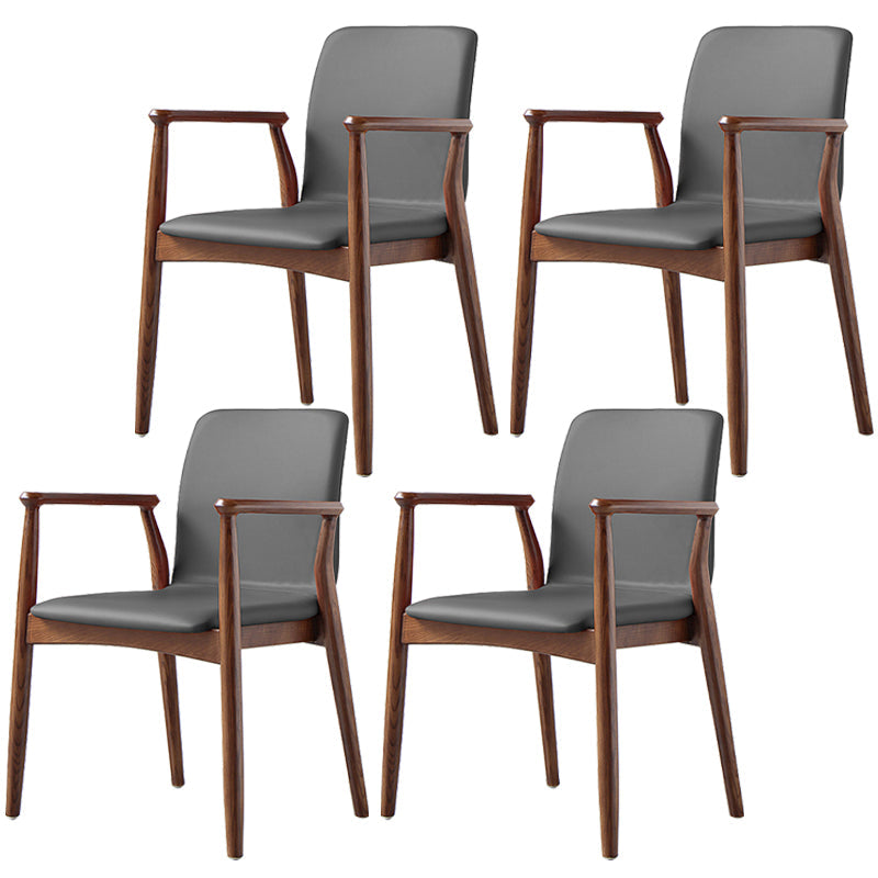Contemporary Solid Back Kitchen Dining Arm Chair Solid Wood Dining Arm Chair Dark Gray 4 Piece Set Walnut Clearhalo ' kitchen&dining_furn' 'Dining Chairs' 'Dining Tables & Seating' 'dining_chair' 'furn' 'furn_dining_chair' 'Furniture' 'furniture_dining_chair' 'Kitchen & Dining Furniture' 'kitchen' 3484127