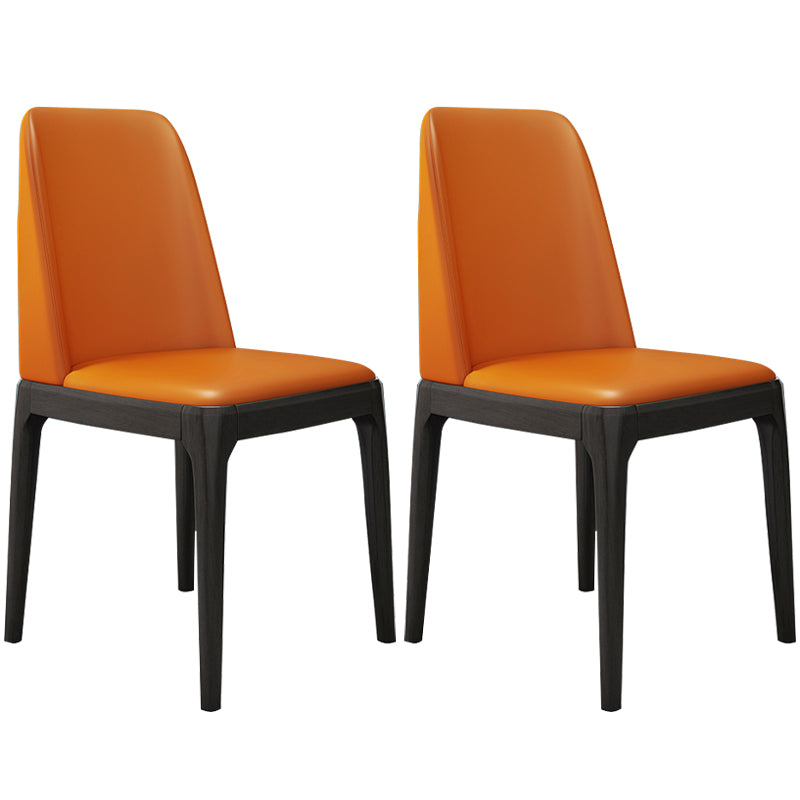 Modern Leather Armless Dining Chairs Solid Back Side Chair with Wood Legs Orange 2 Piece Set Black Clearhalo ' kitchen&dining_furn' 'Dining Chairs' 'Dining Tables & Seating' 'dining_chair' 'furn' 'furn_dining_chair' 'Furniture' 'furniture_dining_chair' 'Kitchen & Dining Furniture' 'kitchen' 3484316