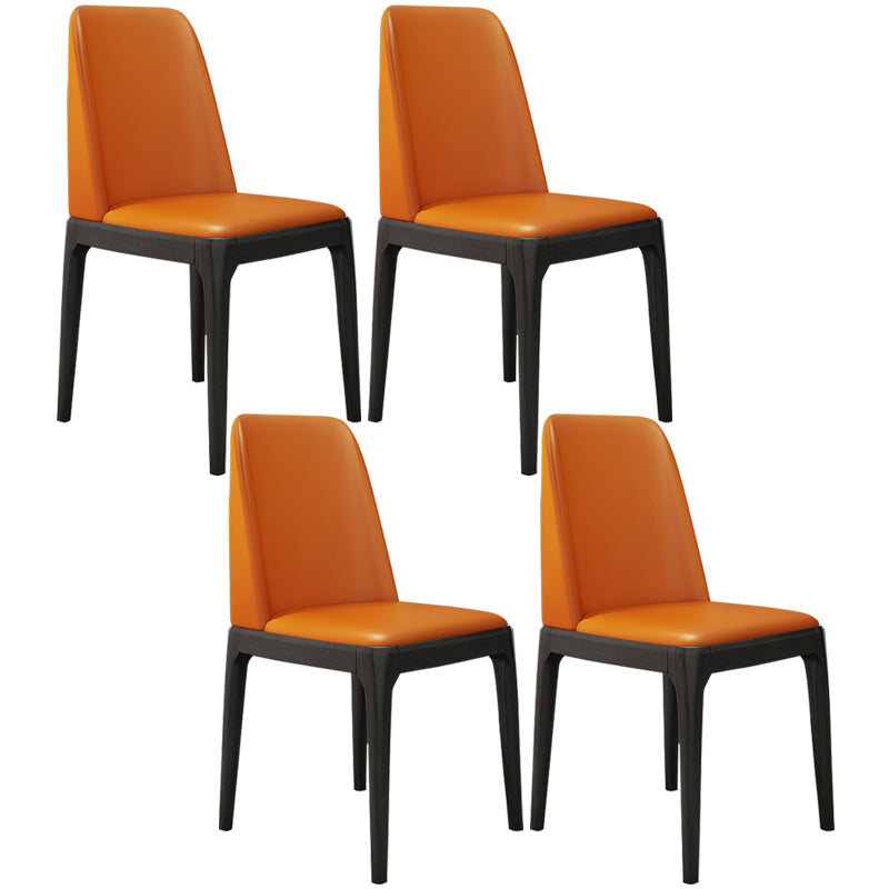 Modern Leather Armless Dining Chairs Solid Back Side Chair with Wood Legs Orange 4 Piece Set Black Clearhalo ' kitchen&dining_furn' 'Dining Chairs' 'Dining Tables & Seating' 'dining_chair' 'furn' 'furn_dining_chair' 'Furniture' 'furniture_dining_chair' 'Kitchen & Dining Furniture' 'kitchen' 3484318
