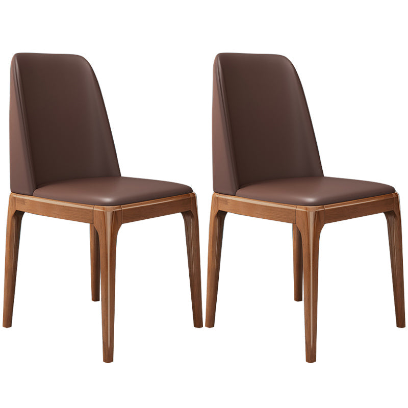 Modern Leather Armless Dining Chairs Solid Back Side Chair with Wood Legs Coffee 2 Piece Set Walnut Clearhalo ' kitchen&dining_furn' 'Dining Chairs' 'Dining Tables & Seating' 'dining_chair' 'furn' 'furn_dining_chair' 'Furniture' 'furniture_dining_chair' 'Kitchen & Dining Furniture' 'kitchen' 3484322