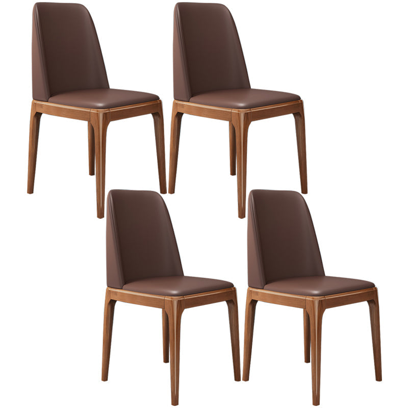 Modern Leather Armless Dining Chairs Solid Back Side Chair with Wood Legs Coffee 4 Piece Set Walnut Clearhalo ' kitchen&dining_furn' 'Dining Chairs' 'Dining Tables & Seating' 'dining_chair' 'furn' 'furn_dining_chair' 'Furniture' 'furniture_dining_chair' 'Kitchen & Dining Furniture' 'kitchen' 3484324