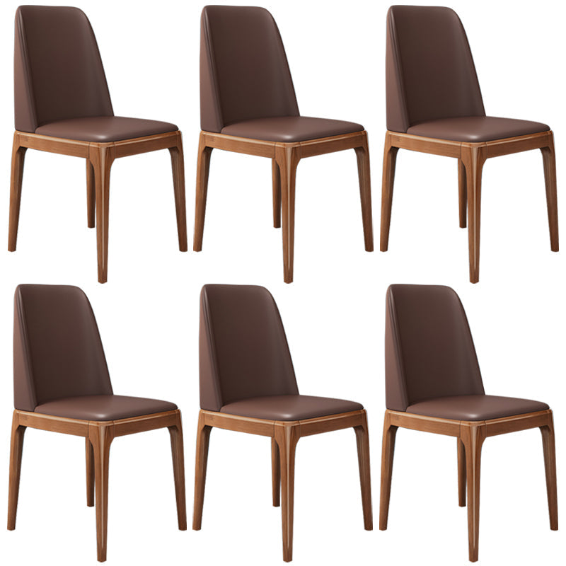 Modern Leather Armless Dining Chairs Solid Back Side Chair with Wood Legs Coffee 6 Piece Set Walnut Clearhalo ' kitchen&dining_furn' 'Dining Chairs' 'Dining Tables & Seating' 'dining_chair' 'furn' 'furn_dining_chair' 'Furniture' 'furniture_dining_chair' 'Kitchen & Dining Furniture' 'kitchen' 3484325